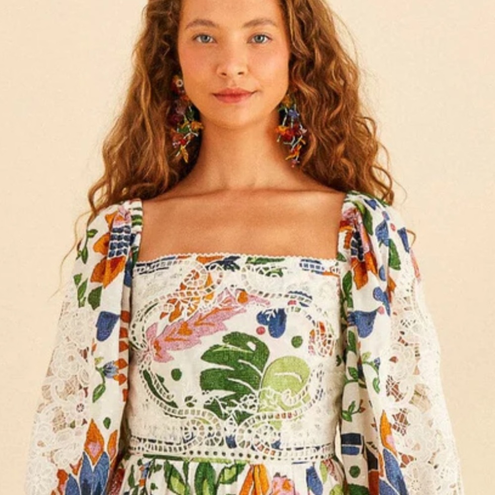 beaded floral tropical dangling earrings for FARM Rio Ad. - Picture 5 of 16